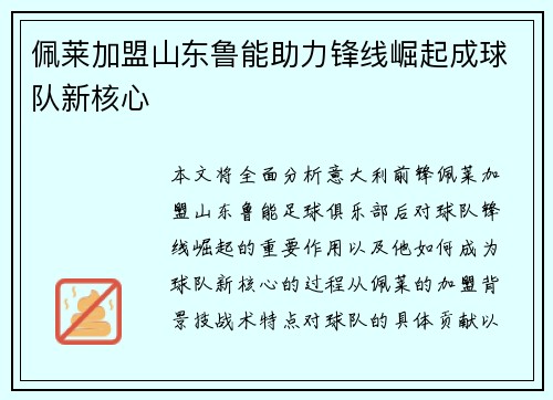 佩莱加盟山东鲁能助力锋线崛起成球队新核心